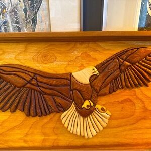 Vintage Carved Wood USA 3D American Eagle Patriotic Wall Folk Art Framed ￼Large